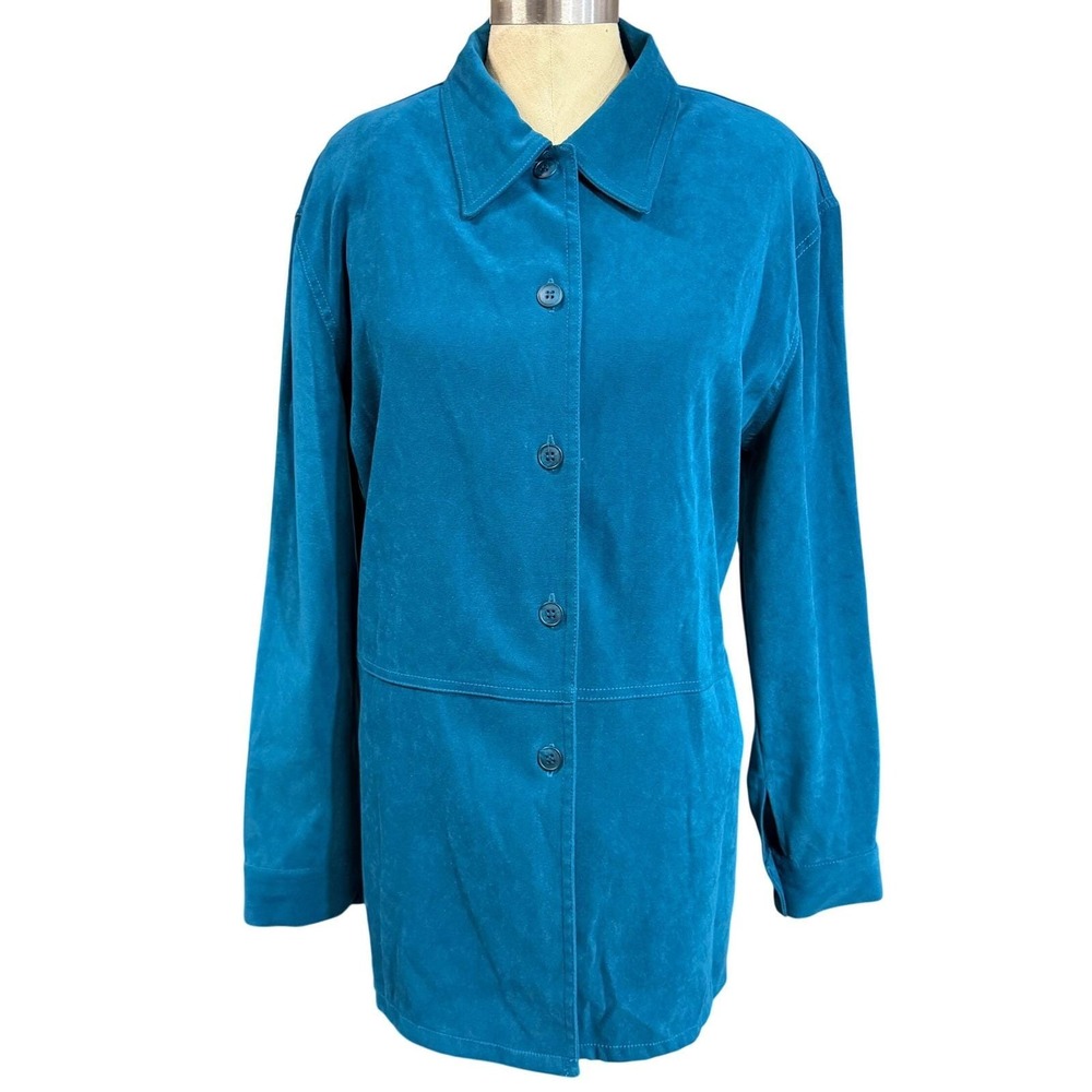 Vintage R&K Originals 14 Buttoned Jacket Teal Faux Suede Blazer Soft Y2K Hipster